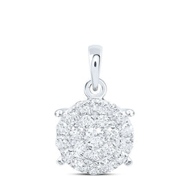 10K White Gold Round Diamond Womens Circle Cluster Pendant 1/2 Cttw - Splendid Jewellery