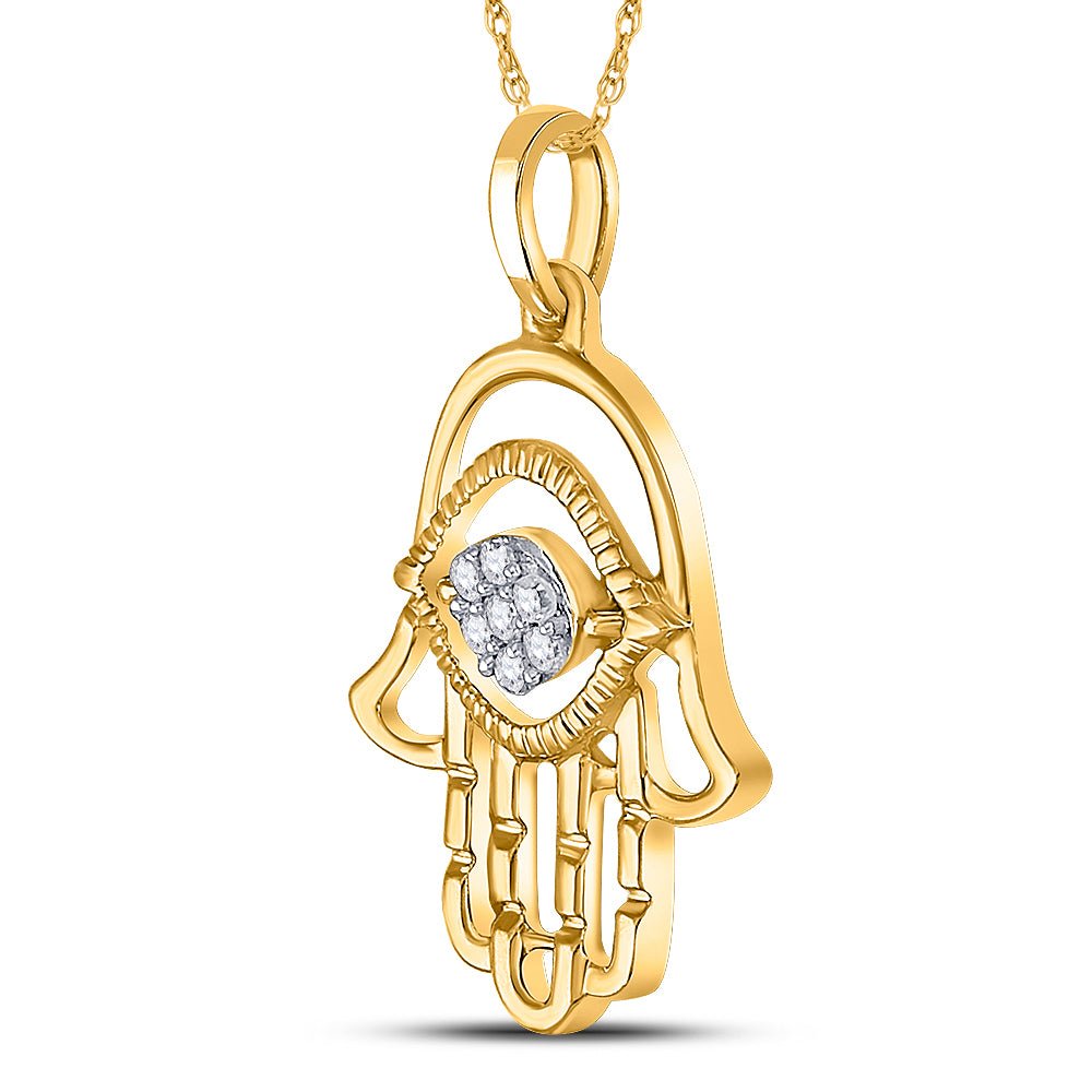 10K Yellow Gold Round Diamond Womens Hamsa Fashion Pendant 1/20 Cttw - Splendid Jewellery