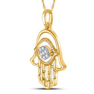 10K Yellow Gold Round Diamond Womens Hamsa Fashion Pendant 1/20 Cttw - Splendid Jewellery