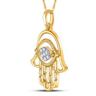 10K Yellow Gold Round Diamond Womens Hamsa Fashion Pendant 1/20 Cttw - Splendid Jewellery