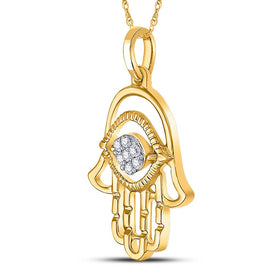 10K Yellow Gold Round Diamond Womens Hamsa Fashion Pendant 1/20 Cttw - Splendid Jewellery