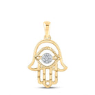 10K Yellow Gold Round Diamond Womens Hamsa Fashion Pendant 1/20 Cttw - Splendid Jewellery