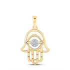 10K Yellow Gold Round Diamond Womens Hamsa Fashion Pendant 1/20 Cttw - Splendid Jewellery