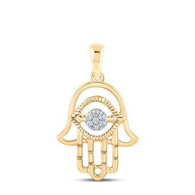10K Yellow Gold Round Diamond Womens Hamsa Fashion Pendant 1/20 Cttw - Splendid Jewellery