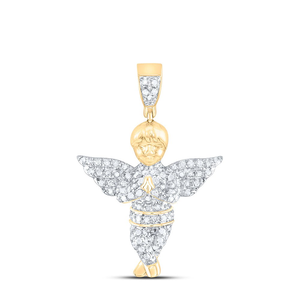 10K Yellow Gold Round Diamond Guardian Angel Charm Pendant 1/2 Cttw - Splendid Jewellery