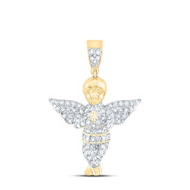 10K Yellow Gold Round Diamond Guardian Angel Charm Pendant 1/2 Cttw - Splendid Jewellery