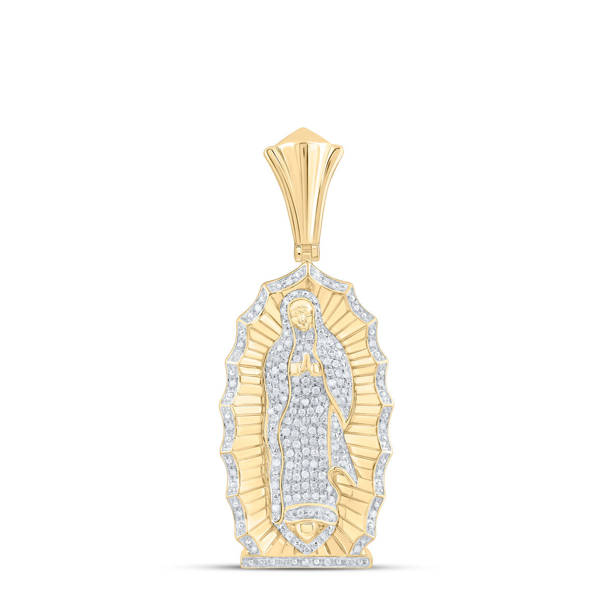 10K Yellow Gold Round Diamond Guadalupe Mary Charm Pendant 1 Cttw - Splendid Jewellery