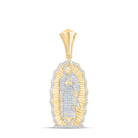 10K Yellow Gold Round Diamond Guadalupe Mary Charm Pendant 1 Cttw - Splendid Jewellery