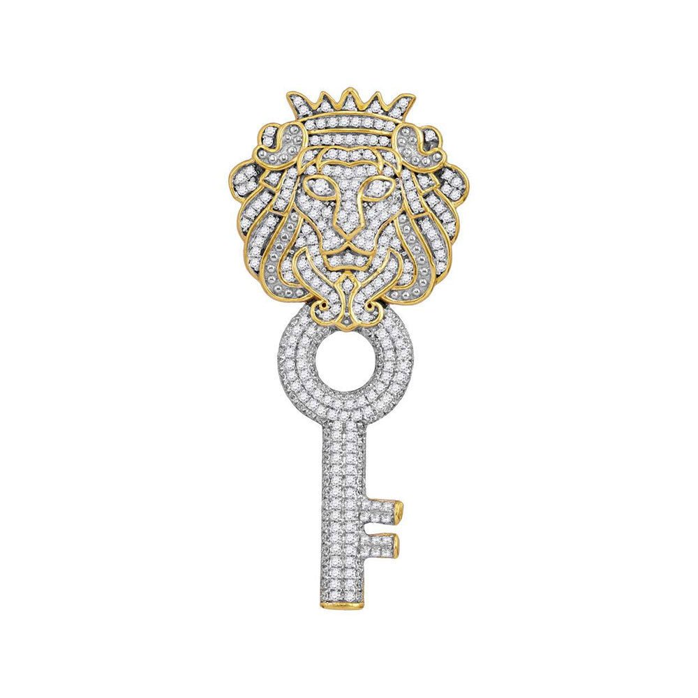 10K Yellow Gold Round Diamond King Lion Key Charm Pendant 7/8 Cttw - Splendid Jewellery