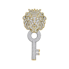 Load image into Gallery viewer, 10K Yellow Gold Round Diamond King Lion Key Charm Pendant 7/8 Cttw - Splendid Jewellery