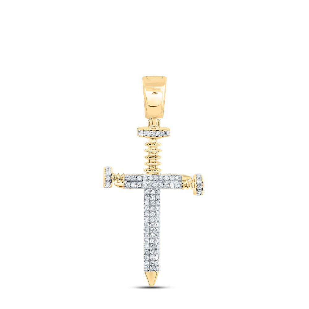 10K Yellow Gold Round Diamond Cross Religious Charm Pendant 3/8 Cttw - Splendid Jewellery