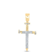 Load image into Gallery viewer, 10K Yellow Gold Round Diamond Cross Religious Charm Pendant 3/8 Cttw - Splendid Jewellery