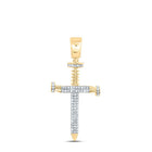 10K Yellow Gold Round Diamond Cross Religious Charm Pendant 3/8 Cttw - Splendid Jewellery