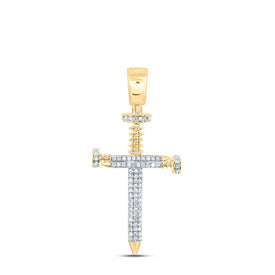 10K Yellow Gold Round Diamond Cross Religious Charm Pendant 3/8 Cttw - Splendid Jewellery