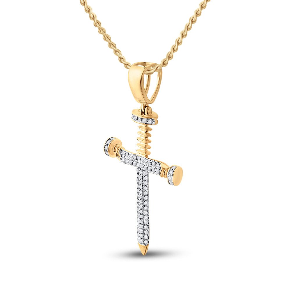10K Yellow Gold Round Diamond Cross Religious Charm Pendant 3/8 Cttw - Splendid Jewellery
