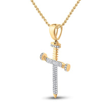 Load image into Gallery viewer, 10K Yellow Gold Round Diamond Cross Religious Charm Pendant 3/8 Cttw - Splendid Jewellery