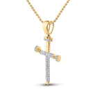 10K Yellow Gold Round Diamond Cross Religious Charm Pendant 3/8 Cttw - Splendid Jewellery
