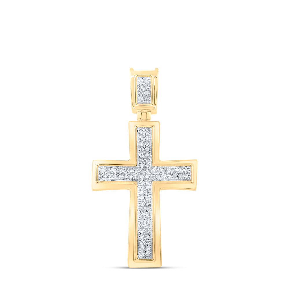 10K Yellow Gold Round Diamond Cross Charm Pendant 1/6 Cttw - Splendid Jewellery