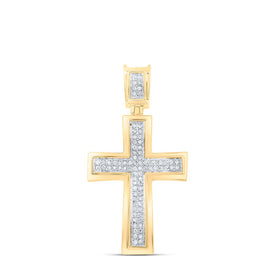 10K Yellow Gold Round Diamond Cross Charm Pendant 1/6 Cttw - Splendid Jewellery