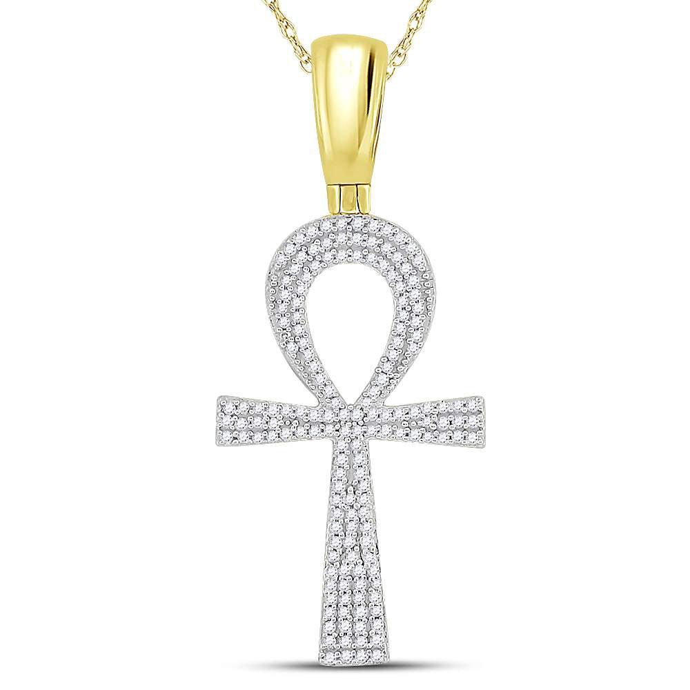 10K Yellow Gold Round Diamond Ankh Cross Charm Pendant 1/2 Cttw - Splendid Jewellery