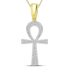 10K Yellow Gold Round Diamond Ankh Cross Charm Pendant 1/2 Cttw - Splendid Jewellery