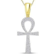 Load image into Gallery viewer, 10K Yellow Gold Round Diamond Ankh Cross Charm Pendant 1/2 Cttw - Splendid Jewellery