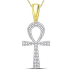 10K Yellow Gold Round Diamond Ankh Cross Charm Pendant 1/2 Cttw - Splendid Jewellery