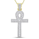 10K Yellow Gold Round Diamond Ankh Cross Charm Pendant 1 Cttw - Splendid Jewellery