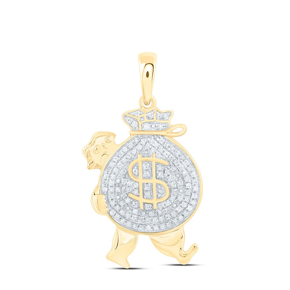 10K Yellow Gold Round Diamond Money Bag Man Charm Pendant 1/4 Cttw - Splendid Jewellery