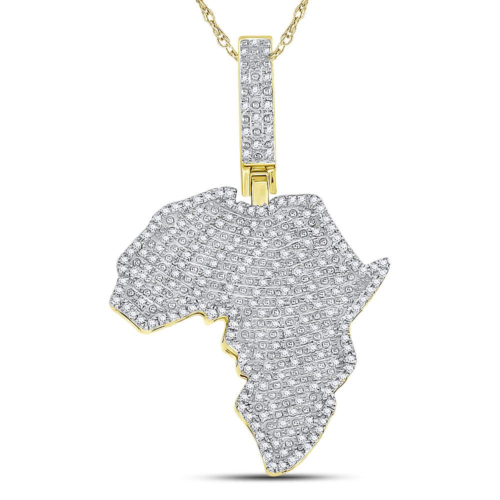 10K Yellow Gold Round Diamond Africa Continent Charm Pendant 5/8 Cttw - Splendid Jewellery