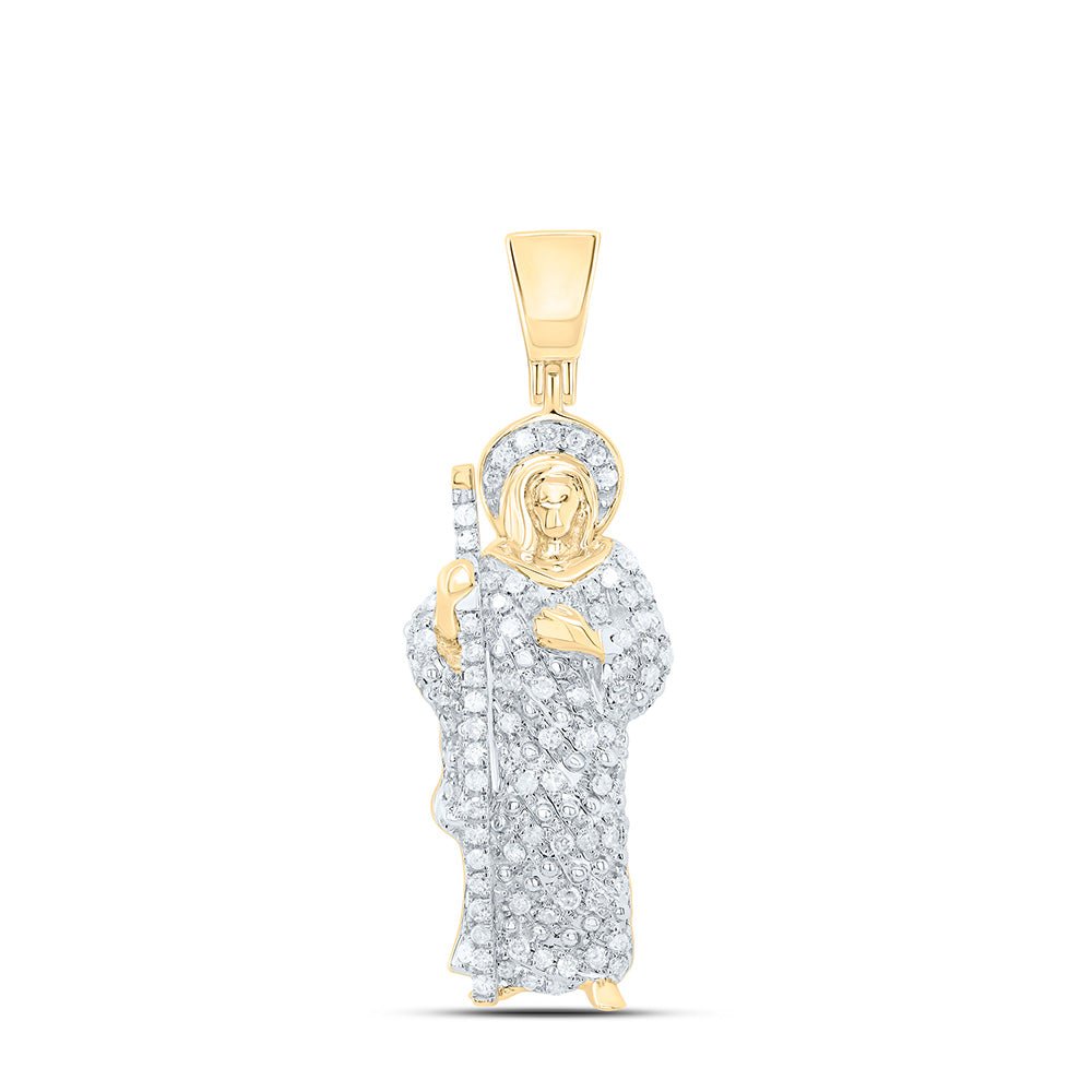 14K Yellow Gold Round Diamond P1p2 Ãst. Judeä Charm Pendant 3/8 Cttw - Splendid Jewellery