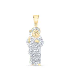 14K Yellow Gold Round Diamond P1p2 Ãst. Judeä Charm Pendant 3/8 Cttw - Splendid Jewellery