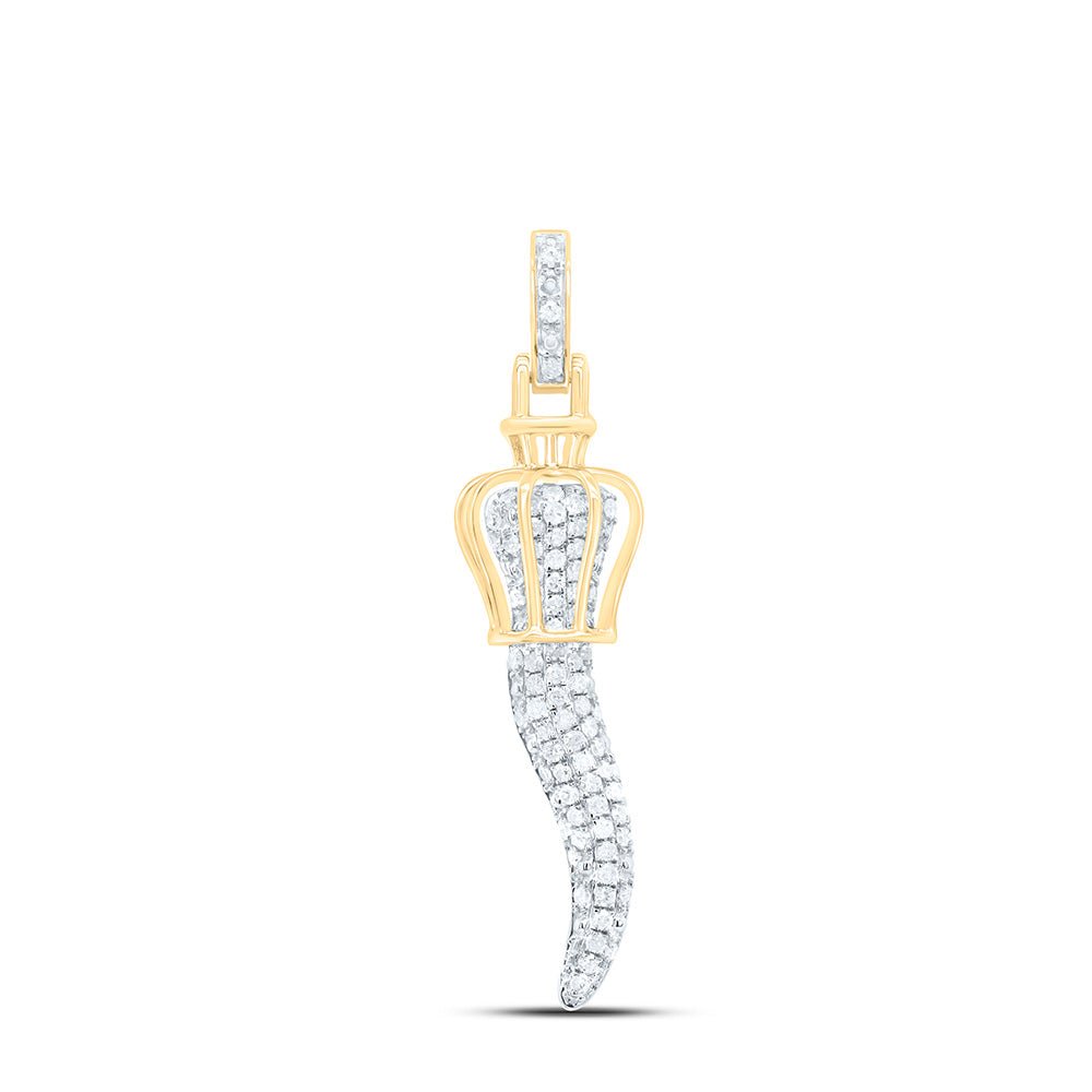 10K Yellow Gold Round Diamond Italian Horn Charm Pendant 1/2 Cttw - Splendid Jewellery