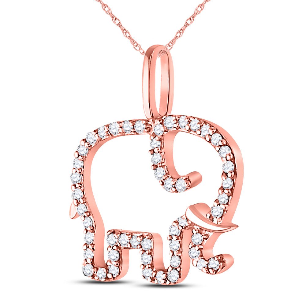 10K Rose Gold Round Diamond Womens Elephant Animal Pendant 1/6 Cttw - Splendid Jewellery