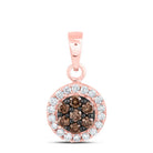 10K Rose Gold Round Brown Diamond Womens Flower Cluster Pendant 3/8 Cttw - Splendid Jewellery