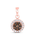 10K Rose Gold Round Brown Diamond Womens Flower Cluster Pendant 3/8 Cttw - Splendid Jewellery