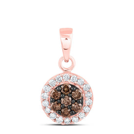 10K Rose Gold Round Brown Diamond Womens Flower Cluster Pendant 3/8 Cttw - Splendid Jewellery