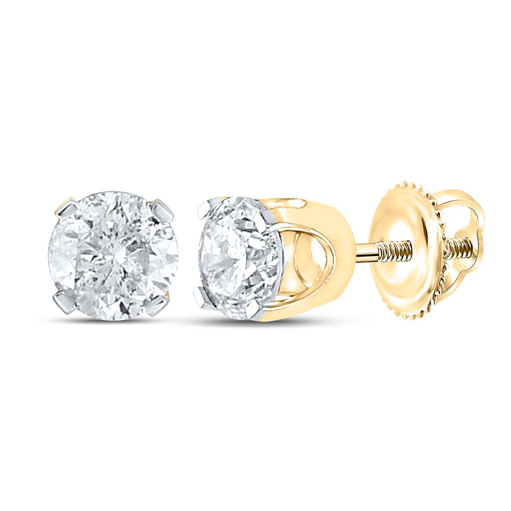 14K Yellow Gold Diamond Stud Earrings 1 13/8 Cttw - Splendid Jewellery