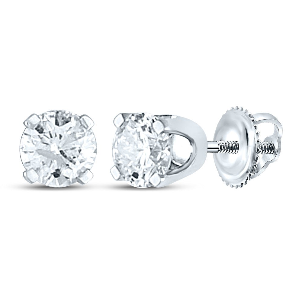 14K White Gold Round Diamond Stud Earrings with Elegant Styling - Splendid Jewellery