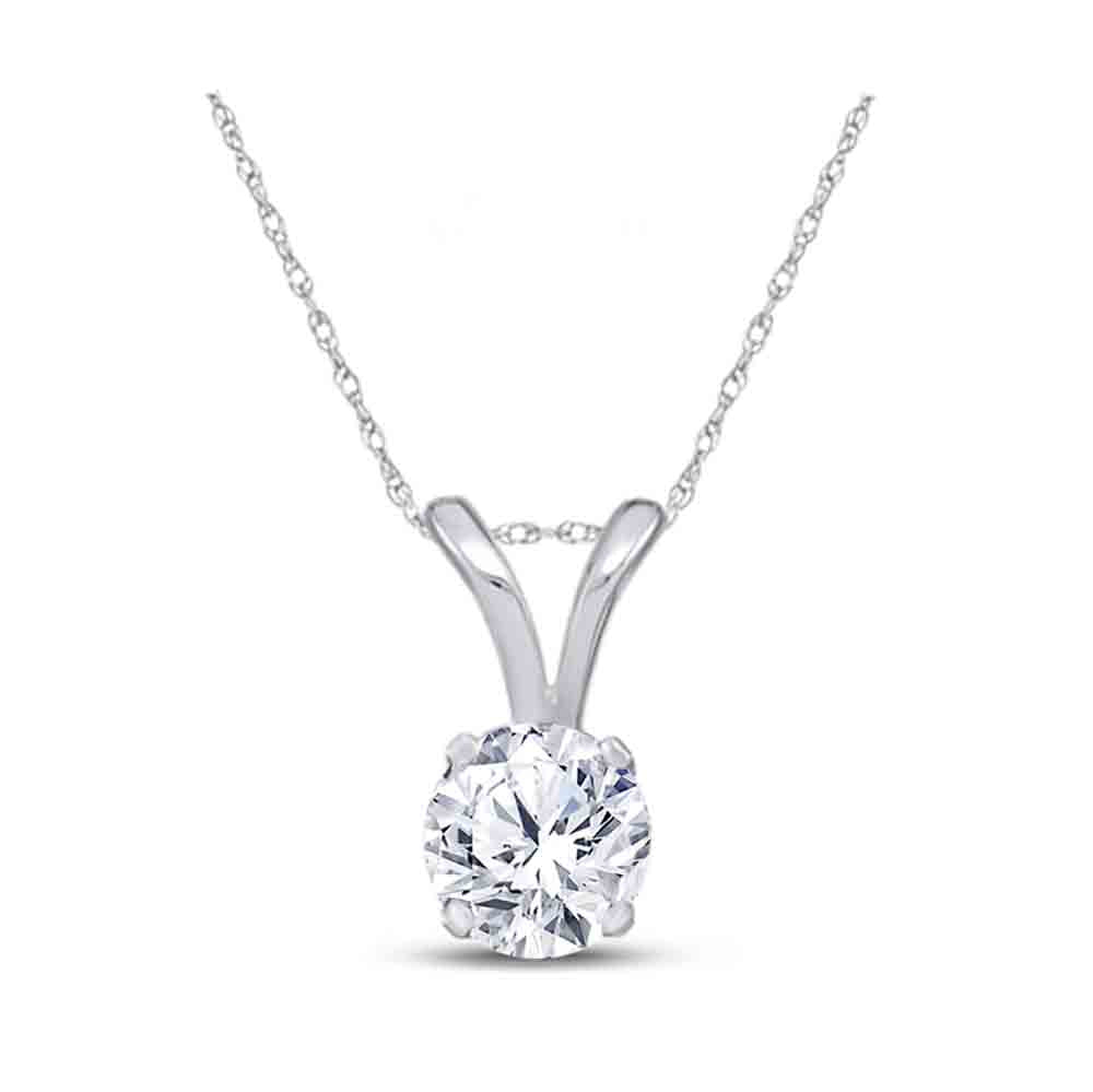 14K White Gold Round Diamond Womens Solitaire Pendant 1/4 Cttw - Splendid Jewellery