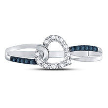 Load image into Gallery viewer, Enchanting Blue Diamond Heart Ring | 10kt White Gold Womens Round Blue Color Enhanced Diamond Captured Heart Ring 1/10 Cttw | Splendid Jewellery Front View from Splendid Jewellery