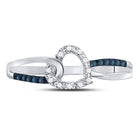 Enchanting Blue Diamond Heart Ring | 10kt White Gold Womens Round Blue Color Enhanced Diamond Captured Heart Ring 1/10 Cttw | Splendid Jewellery Front View from Splendid Jewellery