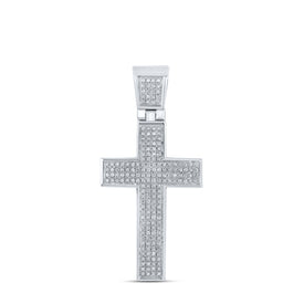 Sterling Silver Round Diamond Roman Cross Charm Pendant 1/2 Cttw - Splendid Jewellery