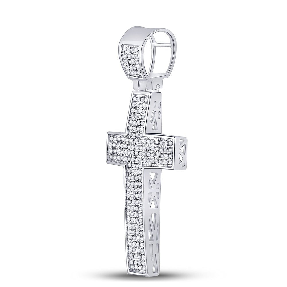 Sterling Silver Round Diamond Roman Cross Charm Pendant 1/2 Cttw - Splendid Jewellery