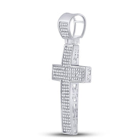 Sterling Silver Round Diamond Roman Cross Charm Pendant 1/2 Cttw - Splendid Jewellery