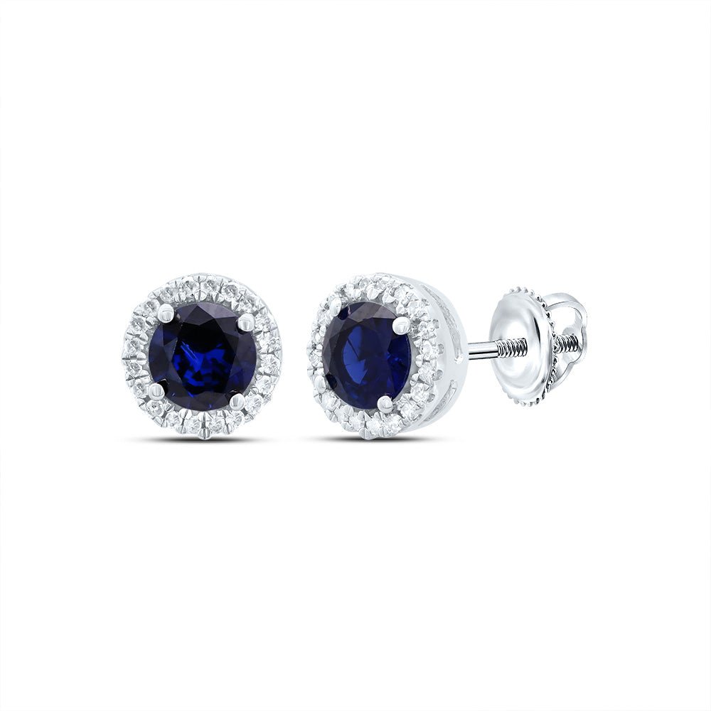 Sterling Silver Round Blue Sapphire Stud Earrings - Splendid Jewellery