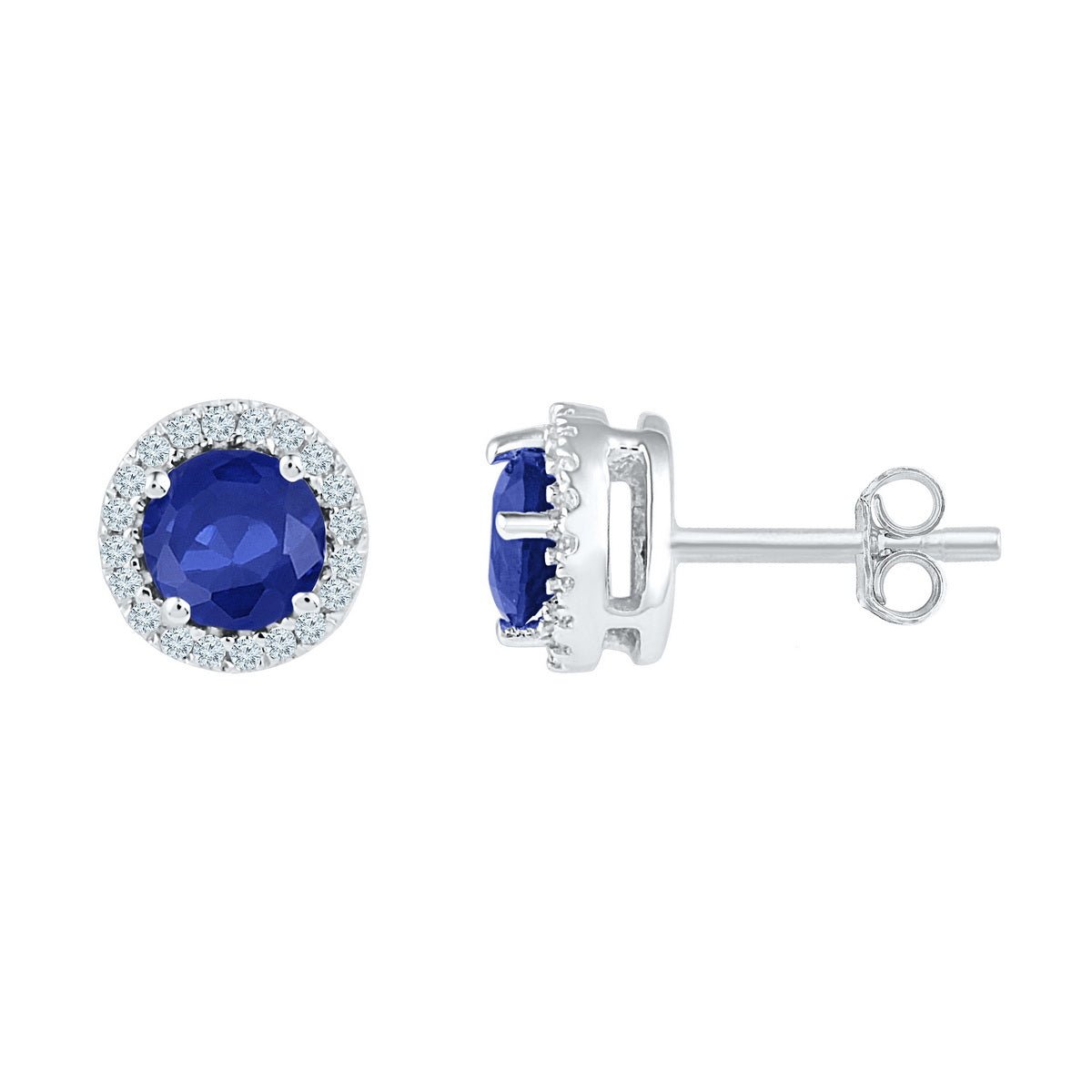 Sterling Silver Round Blue Sapphire Stud Earrings - Splendid Jewellery