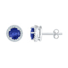 Sterling Silver Round Blue Sapphire Stud Earrings - Splendid Jewellery