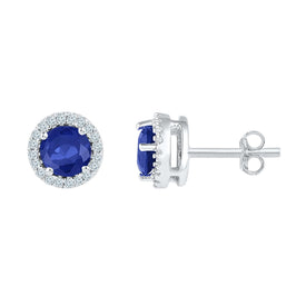 Sterling Silver Round Blue Sapphire Stud Earrings - Splendid Jewellery
