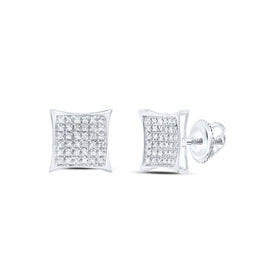 Sterling Silver Round Diamond Sterling Silver Womens Kite Square Earrings 1/4 Cttw - Splendid Jewellery
